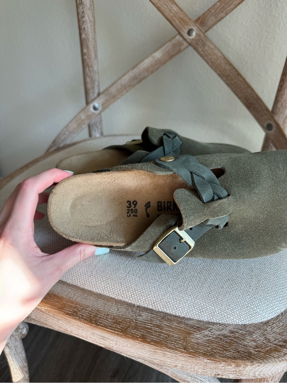 Birkenstock Olive Suede Braided Strap Clogs - Picture 6 of 8